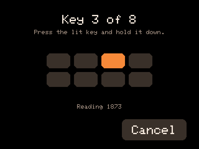 Learning the keys: key 3 of 8, lit on a drawing of the pad, press it and hold it down.